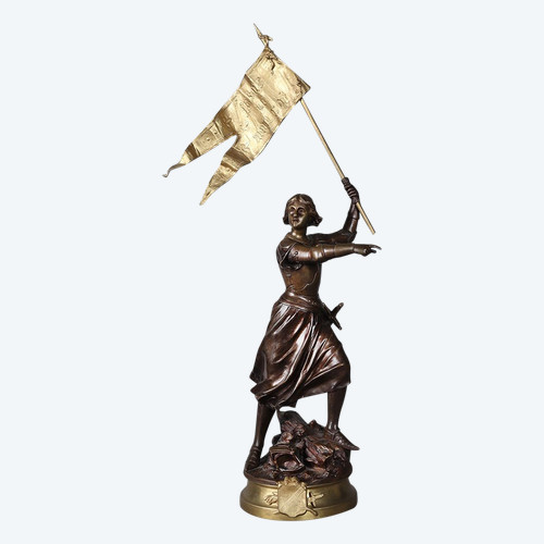 Bronzo del XIX secolo, 80 cm, Adrien Gaudez 1845/1902, Giovanna d'Arco