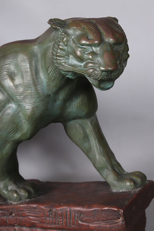 Terracotta, 75 cm, Marcel BOURAINE 1886/1948, Tiger