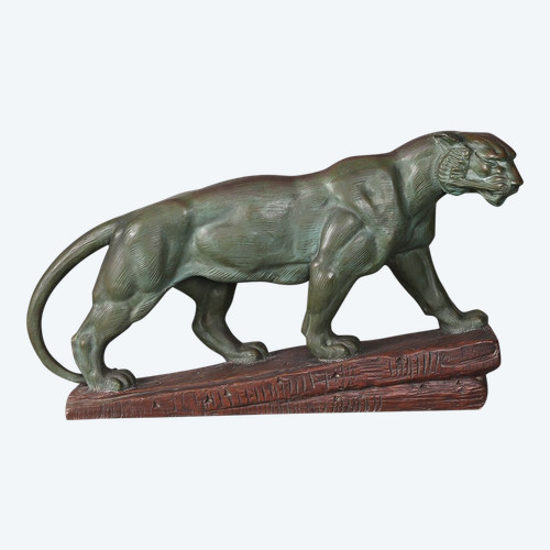 Terracotta, 75 cm, Marcel BOURAINE 1886/1948, Tiger