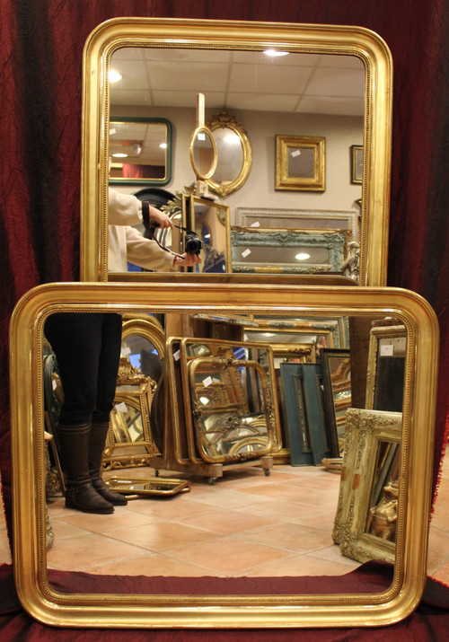 81 X 97 CM Coppia di specchi Luigi Filippo perlati, foglia oro
