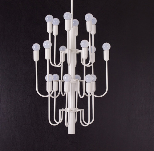 Large white 1970 chandelier with 18 lights
