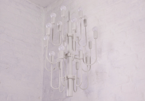 Large white 1970 chandelier with 18 lights