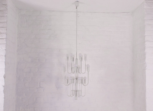 Large white 1970 chandelier with 18 lights