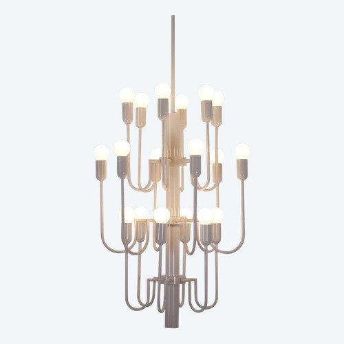 Large white 1970 chandelier with 18 lights