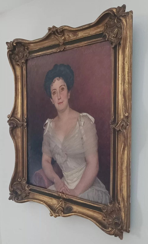 Léon Glaize (1842-1931) Großes Gemälde Öl auf Leinwand Porträt einer Frau 1902