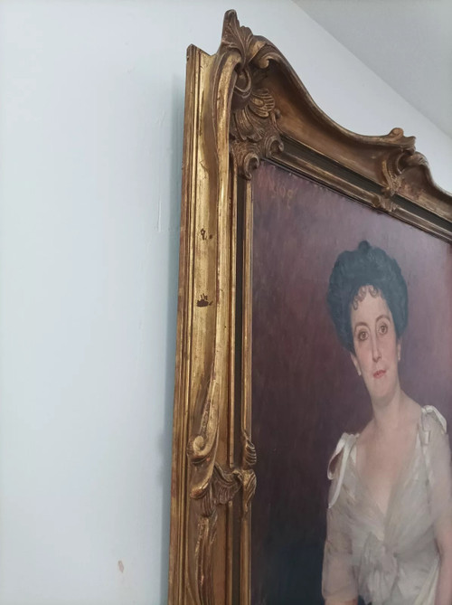 Léon Glaize (1842-1931) Großes Gemälde Öl auf Leinwand Porträt einer Frau 1902