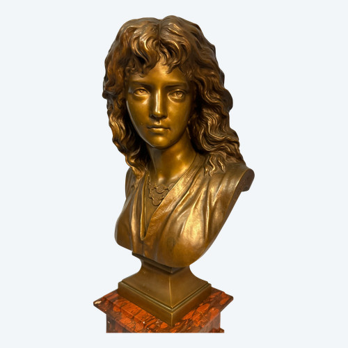 "Carino" H43 Busto di giovane donna in bronzo E. Aizelin, Barbedienne, Colas.