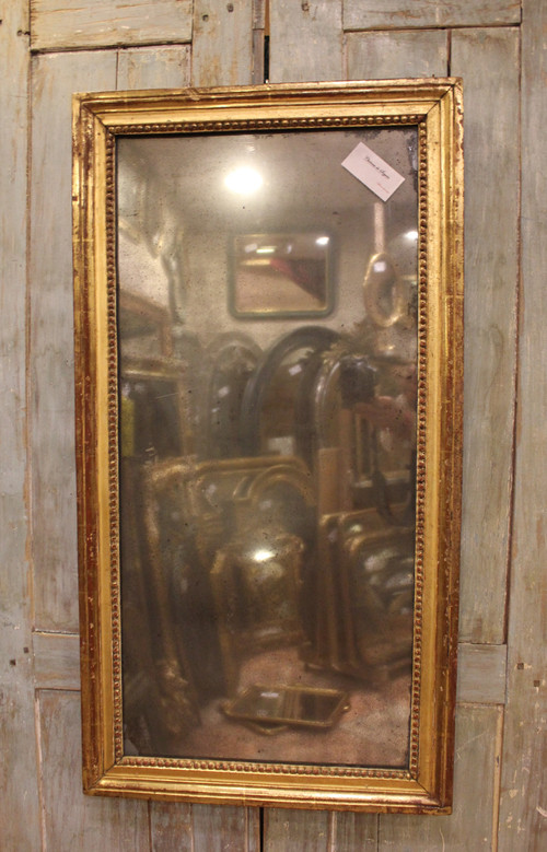 48 x 91 cm Louis XVI rectangular pearl mirror, gilded wood, mercury glass