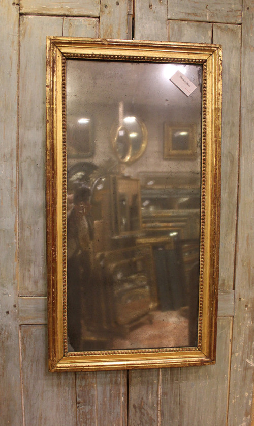 48 x 91 cm Louis XVI rectangular pearl mirror, gilded wood, mercury glass