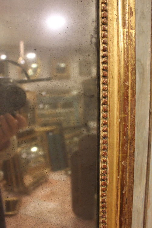 48 x 91 cm Louis XVI rectangular pearl mirror, gilded wood, mercury glass