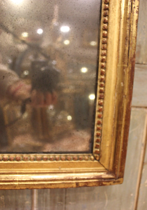 48 x 91 cm Louis XVI rectangular pearl mirror, gilded wood, mercury glass