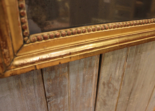 48 x 91 cm Louis XVI rectangular pearl mirror, gilded wood, mercury glass