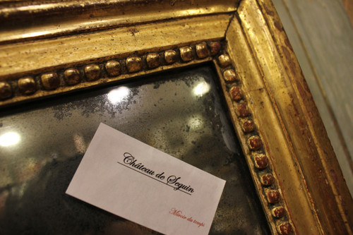 48 x 91 cm Louis XVI rectangular pearl mirror, gilded wood, mercury glass