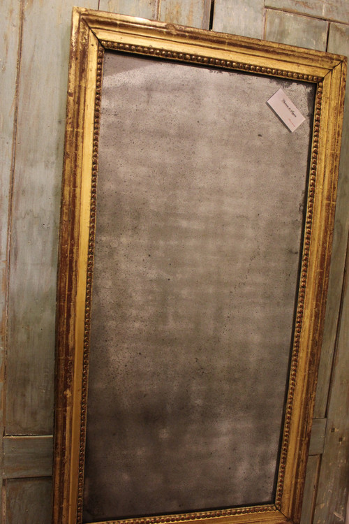 48 x 91 cm Louis XVI rectangular pearl mirror, gilded wood, mercury glass