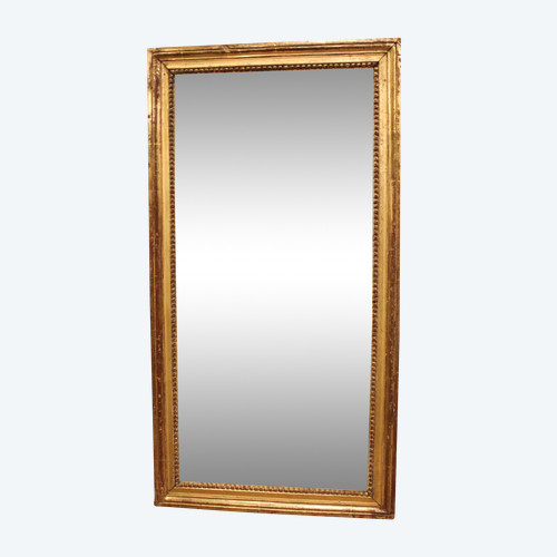 48 x 91 cm Louis XVI rectangular pearl mirror, gilded wood, mercury glass