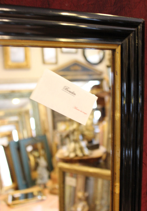 50 x 70 cm Rectangular mirror, black lacquered wood, gold trim, Napoleon III
