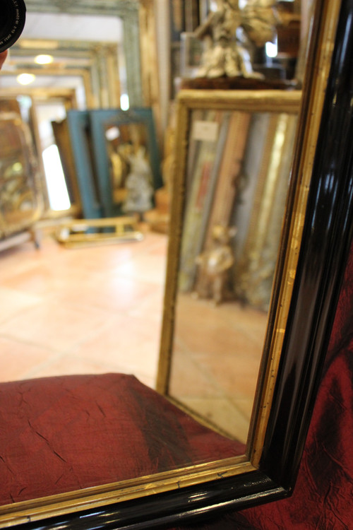 50 x 70 cm Rectangular mirror, black lacquered wood, gold trim, Napoleon III