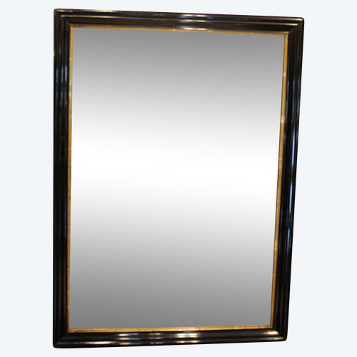 50 x 70 cm Rectangular mirror, black lacquered wood, gold trim, Napoleon III