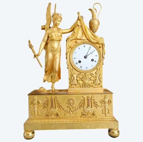 Empire period chiseled and gilded bronze clock - allegory of daybreak or morning