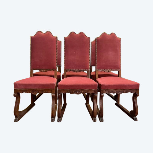 Set of 6 Renaissance - Louis XIII chairs in oak