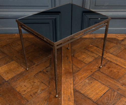 Beistelltisch am Ende des Sofas, 1960, goldfarbene Metall-Kugelfüße aus Rauchglas