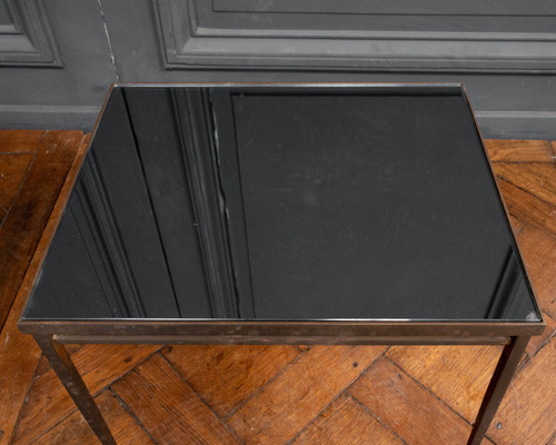 Beistelltisch am Ende des Sofas, 1960, goldfarbene Metall-Kugelfüße aus Rauchglas