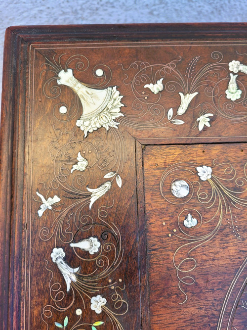 Small Oak and Walnut Table with Inlays, France 19th Century