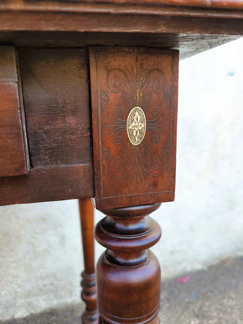 Small Oak and Walnut Table with Inlays, France 19th Century