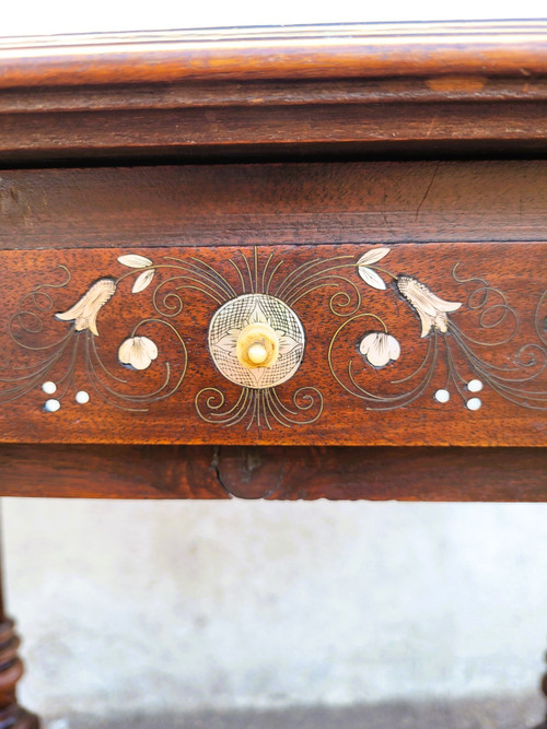 Small Oak and Walnut Table with Inlays, France 19th Century