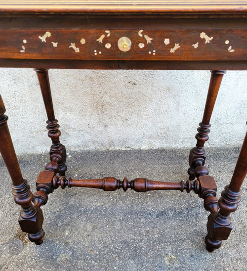 Small Oak and Walnut Table with Inlays, France 19th Century