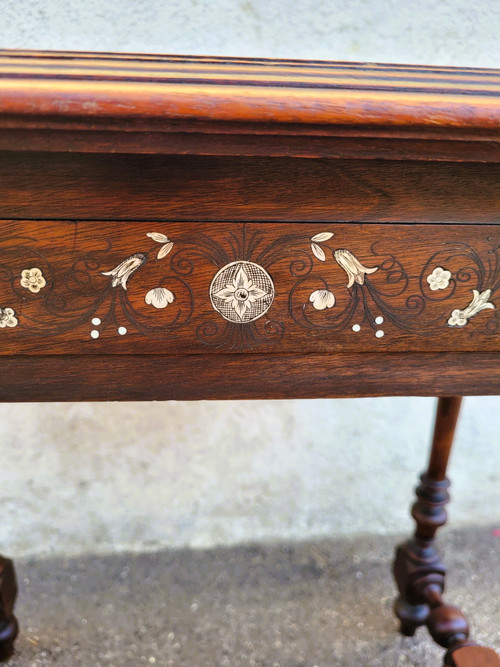Small Oak and Walnut Table with Inlays, France 19th Century