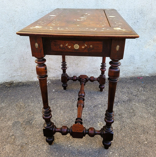 Small Oak and Walnut Table with Inlays, France 19th Century