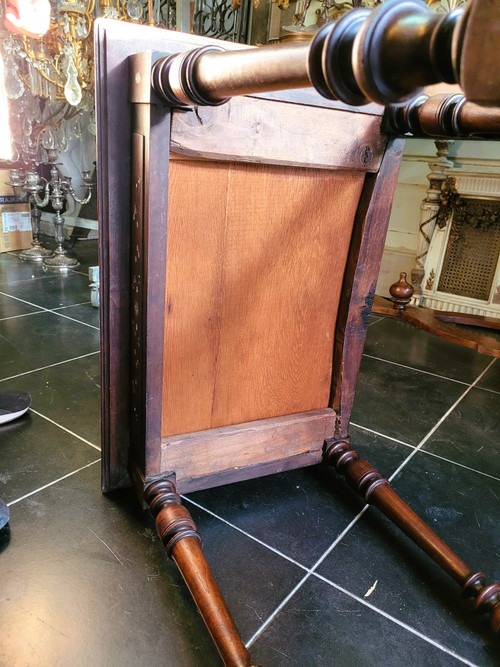 Small Oak and Walnut Table with Inlays, France 19th Century