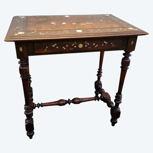Small Oak and Walnut Table with Inlays, France 19th Century
