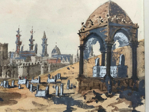 Paesaggio esotico ad acquerello La panoramica della Valle dei Califfi del Cairo