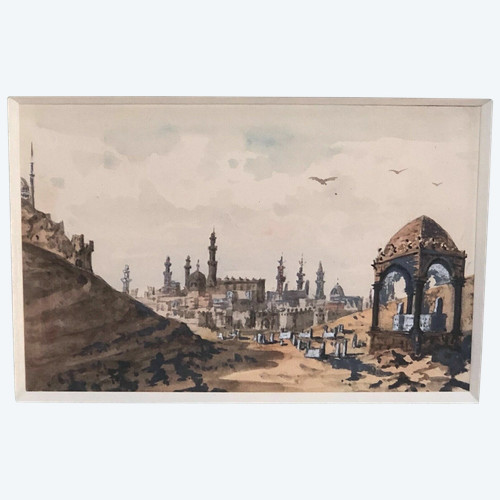 Paesaggio esotico ad acquerello La panoramica della Valle dei Califfi del Cairo