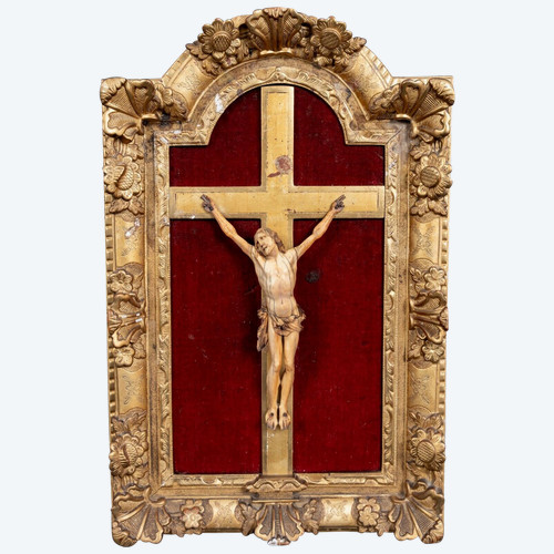 17th century crucifix hand carved gilded wooden frame decorated with flowers