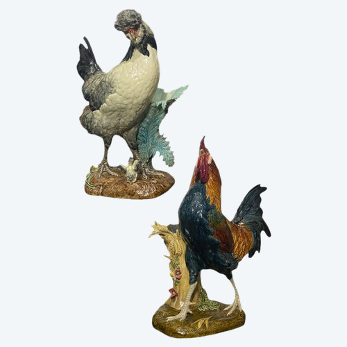 PAUL COMOLÉRA, COUPLE ROOSTER AND HEN Barbotine