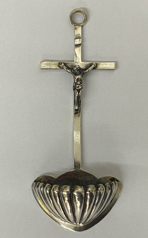 18th century solid silver holy water font