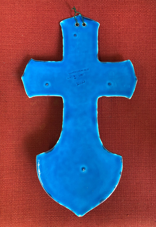 Holy water font made of Sarreguemines earthenware