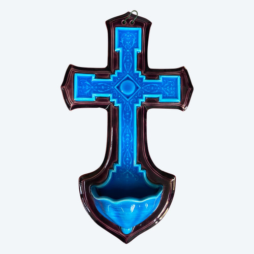 Holy water font made of Sarreguemines earthenware