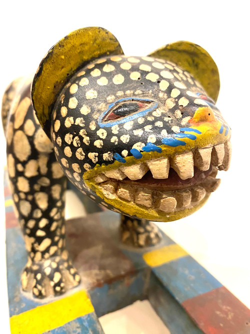 Polychrome wooden panther BAOULÉ from Ivory Coast