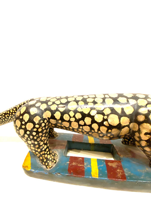 Polychrome wooden panther BAOULÉ from Ivory Coast