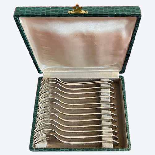 Belle série de 13 fourchettes à huîtres, modèle "Joncs-Rubanées" de la Maison Ercuis vers 1880