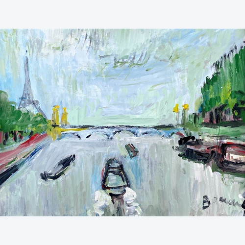 Mario Bonamici (1912-2002), Gemälde „Ansicht von Paris Die Seine Pont Alexandre III“ aus dem Jahr 1970.