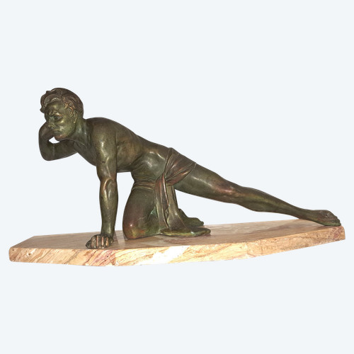 Grande scultura in ghisa del cacciatore che osserva - Art Déco firmata Ugo Cipriani (1887-1960)