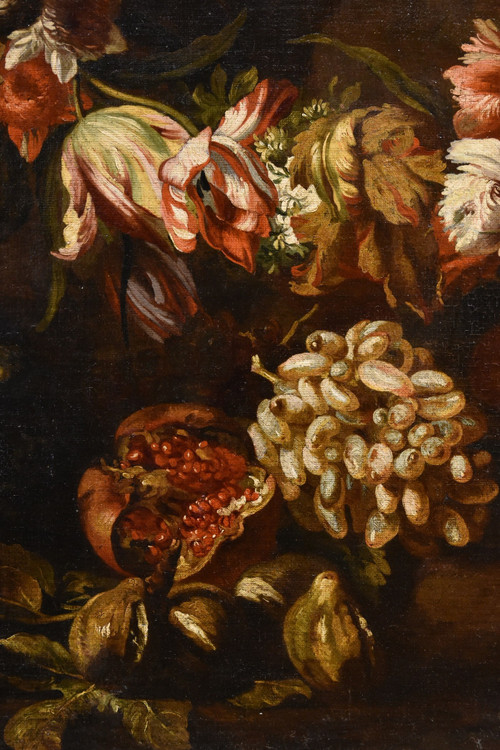 Aniello Ascione (naples,  C. 1680 - 1708), Still Life With Festoon Of Flowers And Fruit