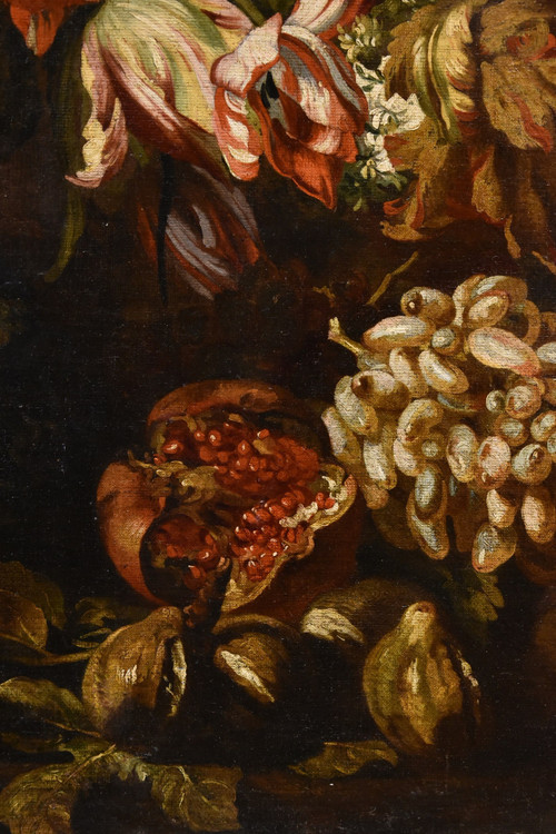 Aniello Ascione (naples,  C. 1680 - 1708), Still Life With Festoon Of Flowers And Fruit