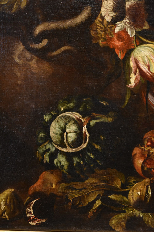 Aniello Ascione (naples,  C. 1680 - 1708), Still Life With Festoon Of Flowers And Fruit