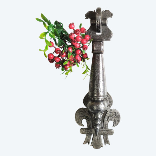 Heurtoir De Porte Ancien En Fer Forgé à La Fleur De Lys